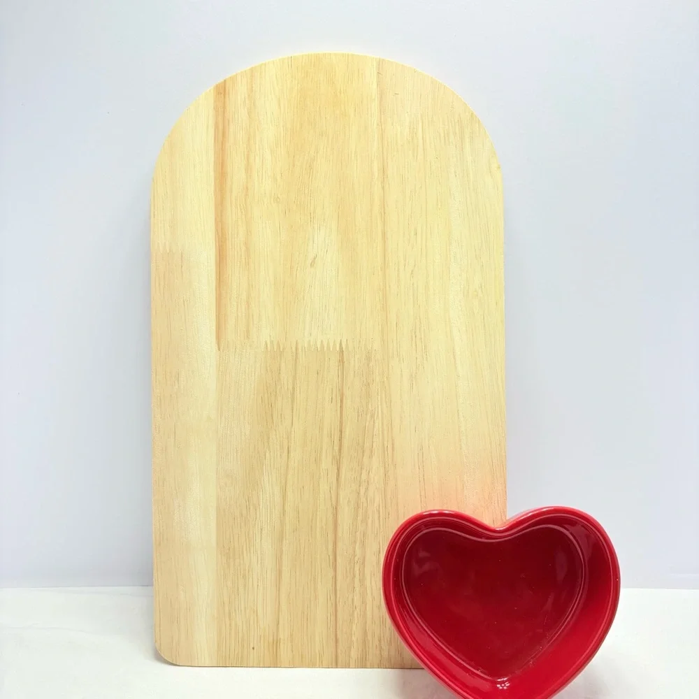 Heart-Shaped Red Bowl with Wooden Cutting Board